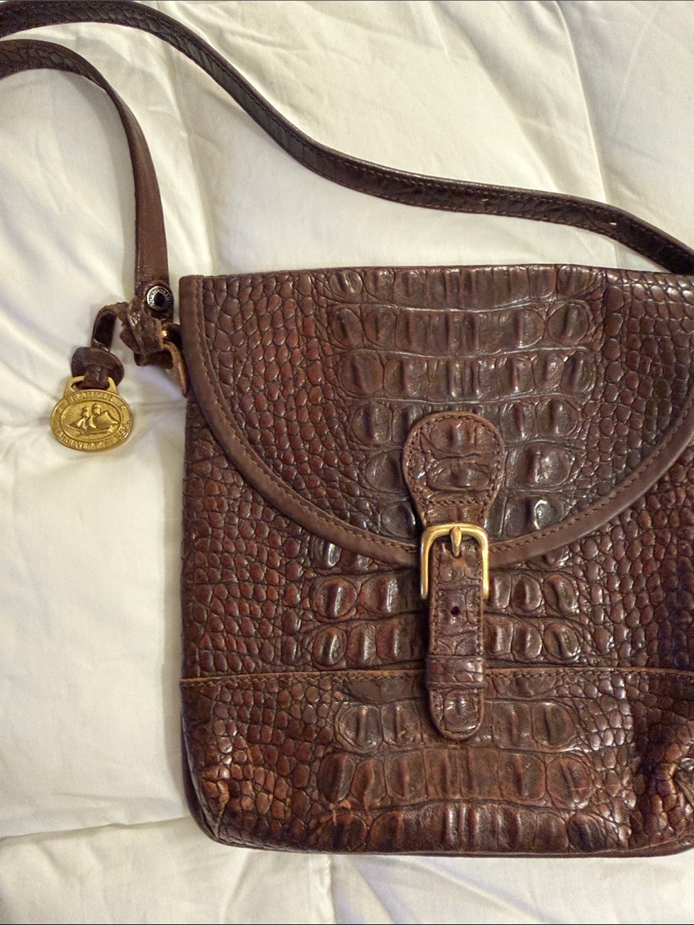 Vintage Brahmin Brown Croc Embossed Leather Shoulder/ Adjustable X-Body Bag